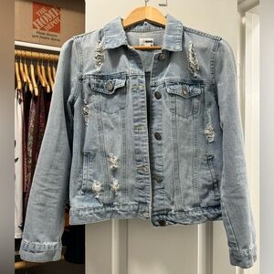 Light Wash Ripped Denim Jacket